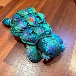 Vtg Chosun Iridescent Turtle Plush Green Teal Gold Metallic Stuffed Animal As-Is